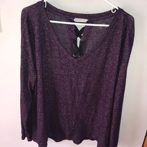 a.n.a • Purple Heathered Corset Tie Sweater XL